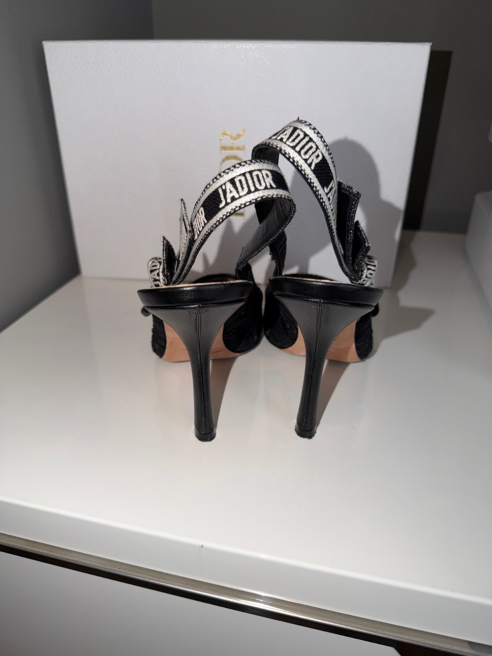 Dior Black Lace Slingback Pumps with J'Adior Ribbon - Picture 3 of 4